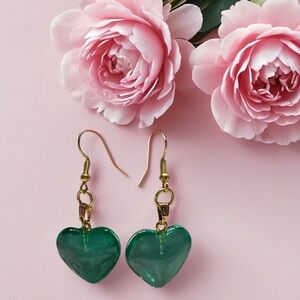 Hand Crafted Emerald Heart Earrings